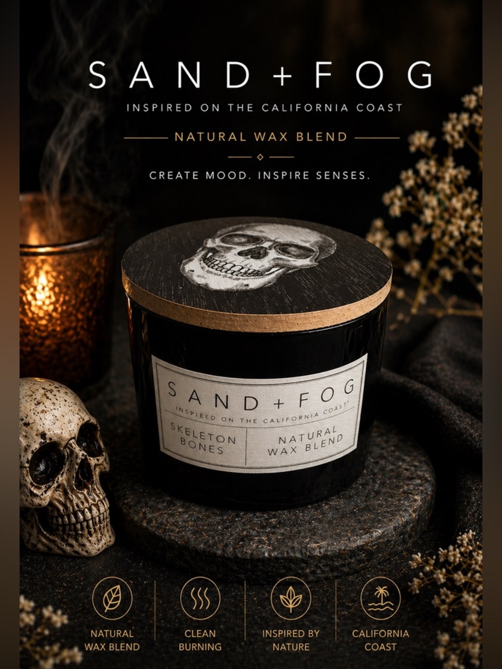 Sand + Fog black skull lid scented candle